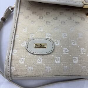 Vintage Pierre Cardin Ivory Embossed Canvas Leather Clutch